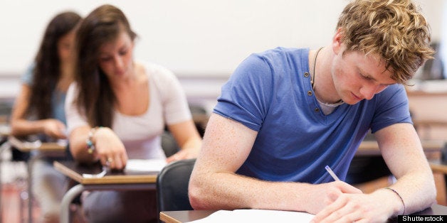 Students having a test in a classroom