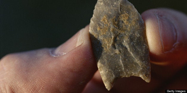 A stone arrow point found at Arch Lake Archeological Site.