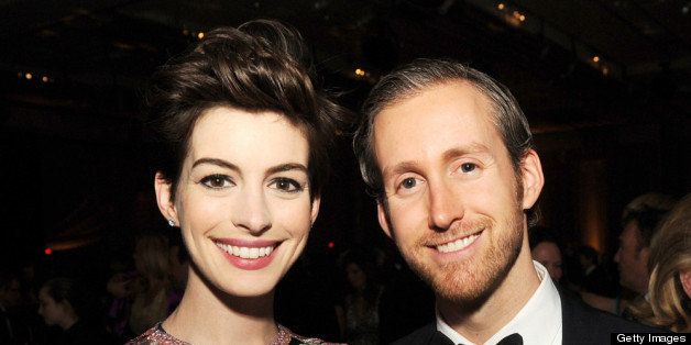 LOS ANGELES, CA - FEBRUARY 02: Actress Anne Hathaway (L) and actor Adam Shulman attend the 65th Annual Directors Guild Of America Awards at Ray Dolby Ballroom at Hollywood & Highland on February 2, 2013 in Los Angeles, California. (Photo by Kevin Winter/Getty Images)