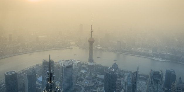 Air pollution at sunset on Shanghai, China