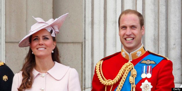 LONDON, UNITED KINGDOM - JUNE 15: (EMBARGOED FOR PUBLICATION IN UK NEWSPAPERS UNTIL 48 HOURS AFTER CREATE DATE AND TIME) Catherine, Duchess of Cambridge and Prince William, Duke of Cambridge stand on the balcony of Buckingham Palace during the annual Trooping the Colour Ceremony on June 15, 2013 in London, England. Today's ceremony which marks the Queen's official birthday will not be attended by Prince Philip the Duke of Edinburgh as he recuperates from abdominal surgery. This will also be The Duchess of Cambridge's last public engagement before her baby is due to be born next month. (Photo by Max Mumby/Indigo/Getty Images)