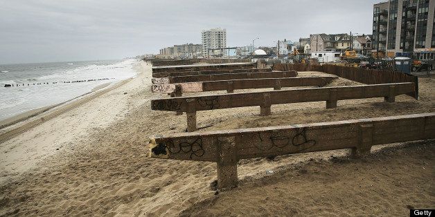 NEW YORK, NY - APRIL 29: Supports for the Rockaway boardwalk sit on the beach, after it was was heavily damaged in Hurricane Sandy on April 29, 2013 in the Queens borough of New York City. Six months to the day after the devastating storm ravaged parts of New Jersey, New York and Connecticut, many communities are still struggling. The super-storm killed dozens and destroyed thousands of homes and businesses. (Photo by Spencer Platt/Getty Images)