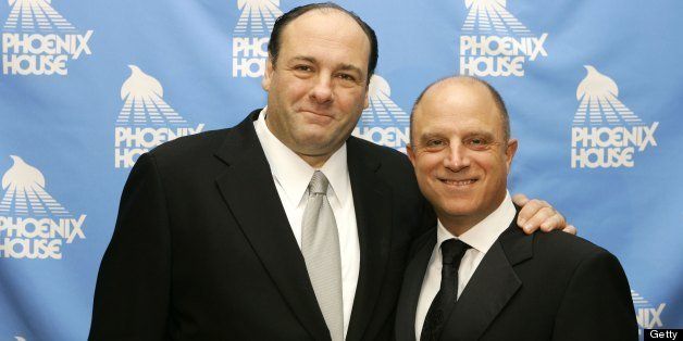 NEW YORK - JUNE 13: (L-R) Actor James Gandolfini and CEO of HBO, Chris Albrecht arrive at the Phoenix House reception honoring CEO of HBO, Chris Albrecht at the Waldorf Astoria on June 13, 2006 in New York City. (Photo by Mat Szwajkos/Getty Images)