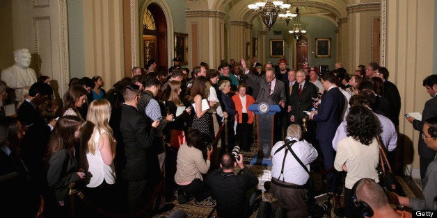 WASHINGTON, DC - AUGUST 01: Joined by members of the Senate Democratic leadership, Sen. Charles Schumer (D-NY) speaks during a brief news conference after lawmakers failed to move the Transportation, Housing and Urban Development appropriations bill forward before the summer recess with Sen. Patty Murray (D-WA) and Sen. Charles Schumer (D-NY) at the U.S. Capitol August 1, 2013 in Washington, DC. Senate Minority Leader Mitch McConnell (R-KY) was able to rally Senate Republicans to vote against cloture, saying the move was 'symbolic significance' for the upcoming autum budget fight. (Photo by Chip Somodevilla/Getty Images)