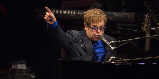 LOS ANGELES, CA - SEPTEMBER 16: Musician Elton John performs songs from his new album The Diving Board with USC Thornton Sch