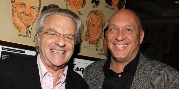 NEW YORK, NY - APRIL 13: Jerry Springer (celebrating his 20th year in television) and Steve Wilkos (R) are honored on the wall of fame at The Palm on April 13, 2011 in New York City. (Photo by Bruce Glikas/Getty Images)