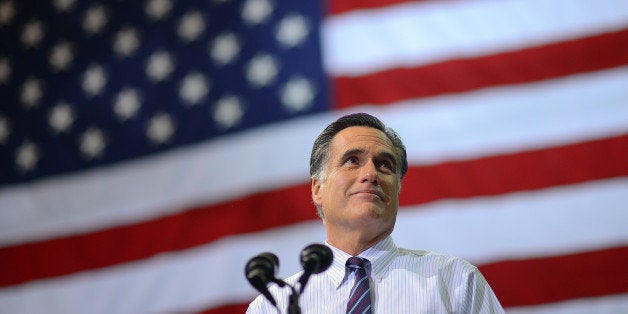US Republican presidential candidate Mitt Romney holds a rally at George Mason University in Fairfax, Virginia, on November 5