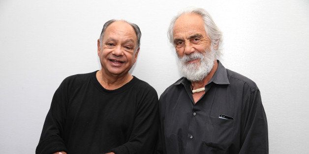 HOLLYWOOD, CA - MARCH 03: Comedians Cheech Marin (L) and Tommy Chong attend a KCET Pledge Drive with WAR at KCET Studios on March 3, 2014 in Hollywood, California. (Photo by Imeh Akpanudosen/Getty Images)