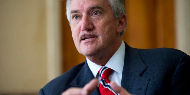 UNITED STATES - MAY 28: Former Mississippi Rep. Travis Childers, Democratic senate candidate, is interviewed by Roll Call before speaking at a meeting of local democrats, May 28, 2014. (Photo By Tom Williams/CQ Roll Call)