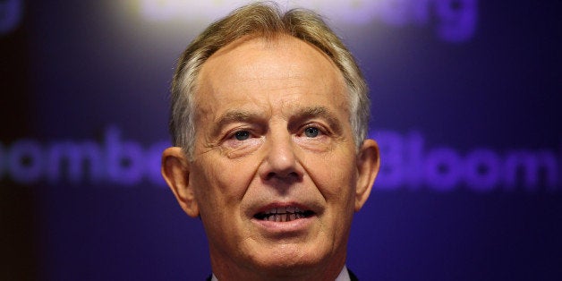 LONDON, ENGLAND - APRIL 23: Former British Prime Minister Tony Blair speaks at Bloomberg on April 23, 2014 in London, Englan