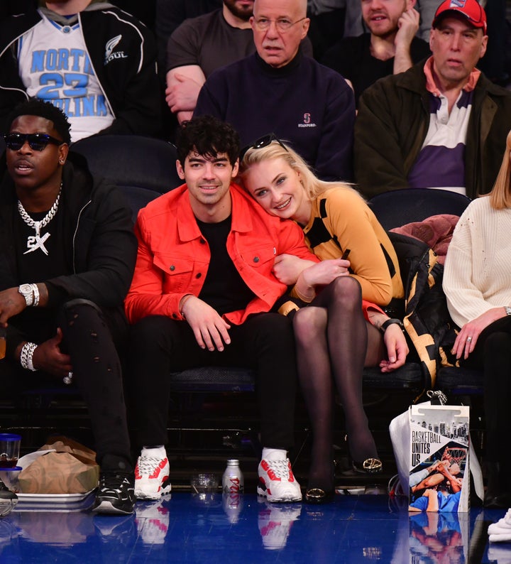 Joe Jonas and Sophie Turner at a match between the Sacramento Kings and the New York Knicks at Madison Square Garden in March.