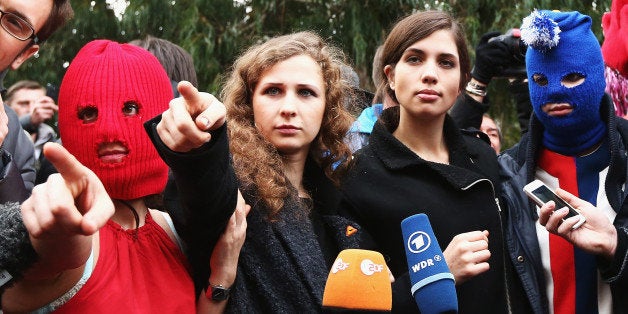 SOCHI, RUSSIA - FEBRUARY 20: Members of protest group Pussy Riot speak during a press conference on February 20, 2014 in Sochi, Russia. (Photo by Ryan Pierse/Getty Images)