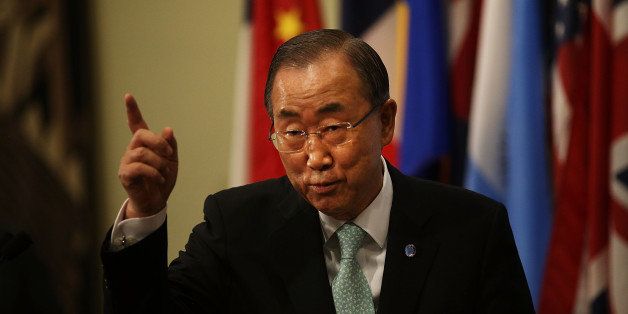 NEW YORK, NY - JULY 28: UN Secretary General Ban Ki-moon speaks to the media at the United Nations on July 28, 2014 in New York City. The Secretary General urged for an end to hostilities in Gaza after returning from a diplomatic trip to the region. Over 1,030 Palestinians, the majority whom are civilians, and 43 Israeli soldiers and two Israeli civilians have been killed in the conflict thus far. (Photo by Spencer Platt/Getty Images)