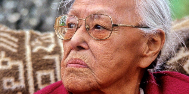 Eyak elder Marie Smith-Jones was honored at the Chickaloon powwow on June 30, 2001, in Chickaloon, Alaska. (Photo by Marc Lester/Anchorage Daily News/MCT via Getty Images)