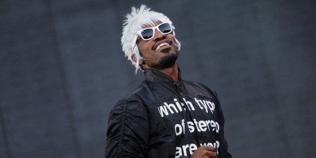 Frontman of hip-hop duo OutKast, 'Andre 3000' (L) performs on the main stage of the 'Pop-Rock' music in the Island Festival o