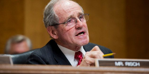 UNITED STATES - APRIL 8: Sen. Jim Risch, R-Idaho, questions Secretary of State John Kerry, during a Senate Foreign Relations Committee hearing in Dirksen Building titled 'National Security and Foreign Policy Priorities in the FY2015 International Affairs Budget.' (Photo By Tom Williams/CQ Roll Call)