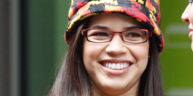 NEW YORK - MARCH 02: America Ferrera is seen on the set of the TV show 'Ugly Betty' on location on the streets of Manhattan