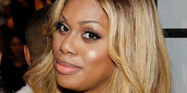 Laverne Cox seen at MBFW Spring/Summer 2015 - Herve Leger Fashion Show at Lincoln Center on Sat, Sept. 6, 2014, in New York. (Photo by Mark Von Holden/Invision/AP)