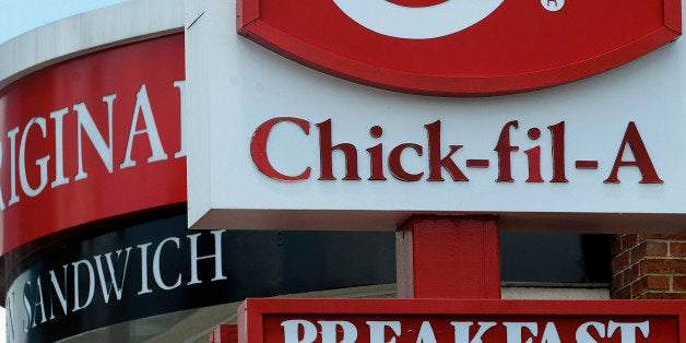 This Thursday, July 19, 2012 photo shows a Chick-fil-A fast food restaurant in Atlanta. Gay rights advocates were surprised Thursday that the president of the Atlanta-based chain has taken a public position against same-sex marriage. Chick-fil-A President Dan Cathy said this week that his privately owned company is "guilty as charged" in support of what he called the biblical definition of the family unit. (AP Photo/Mike Stewart)