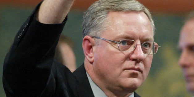 ** ADVANCE FOR MONDAY, SEPT. 19 ** State Rep. Rick Jones, R-Grand Ledge, is shown during a House session at the state Capitol Thursday, Sept. 15, 2005, in Lansing, Mich. Jones and fellow Republican Rep. Tom Casperson of Escanaba introduced bills allowing people to use deadly force to defend themselves without fear of prosecution. (AP Photo/Al Goldis)