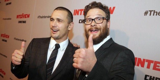 James Franco and Director/Producer/Screenwriter Seth Rogen seen at Columbia Pictures World Premiere of "The Interview" on Thursday, Dec 11, 2014, in Los Angeles. (Photo by Eric Charbonneau/Invision for Sony Pictures/AP Images)