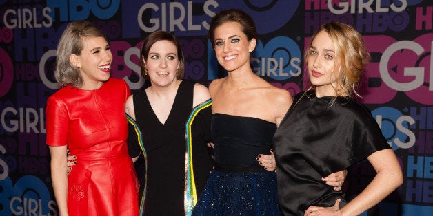 NEW YORK, NY - JANUARY 05: (L-R) Zosia Mamet, Lena Dunham, Allison Williams, and Jemima Kirke attend the 'Girls' Season Four Premiere at the American Museum of Natural History on January 5, 2015 in New York City. (Photo by D Dipasupil/FilmMagic)