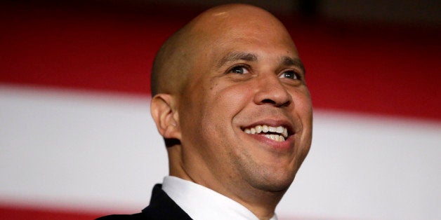 Sen. Cory Booker, D-N.J. addresses supporters during an election night victory gathering, Tuesday, Nov. 4, 2014, in Newark, N.J. Booker, who won a special election last year for the seat that was vacated by the death of Sen. Frank Lautenberg, went up against Republican challenger Jeff Bell. (AP Photo/Julio Cortez)