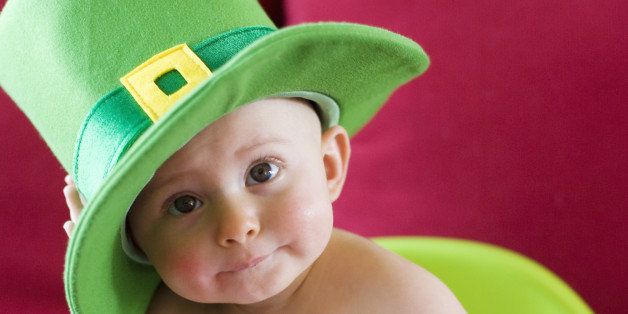 Baby wearing leprechaun hat