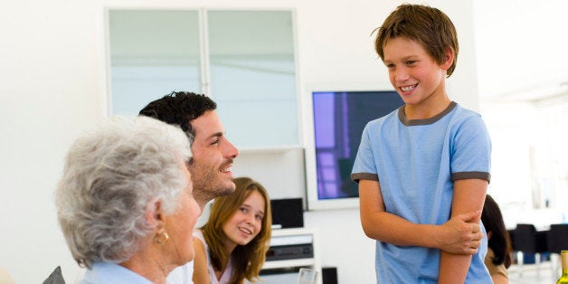 Grandson talking to his grandmother