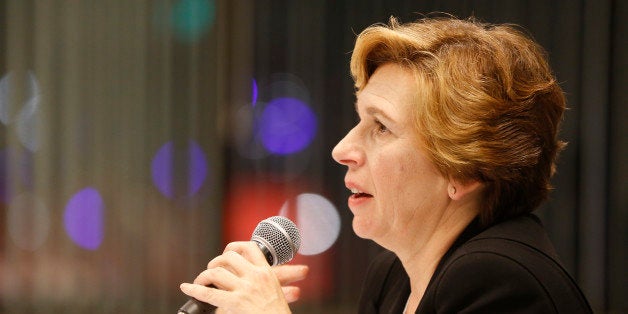 American Federation of Teachers President Randi Weingarten takes questions about U.S. Secretary of Education Arnie Duncan at an ATF convention in Los Angeles on Friday, July 11, 2014. The president of the nation's second-largest teachers union said Friday that President Barack Obama's education chief has turned his back on the concerns of educators and parents, but stopped short of calling for his ouster. (AP Photo/Damian Dovarganes)