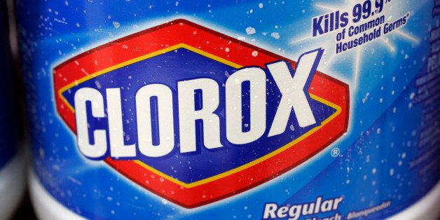 Clorox bleach on display at a market in Palo Alto, Calif., Monday, Feb. 2, 2009. Clorox said Wednesday, Feb. 4, fiscal second-quarter fell 7 percent and lowered its fiscal 2009 outlook as retailers cut inventory and consumers spent less. (AP Photo/Paul Sakuma)