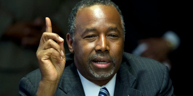 Republican presidential candidate Ben Carson speaks in town hall meeting in Baltimore Md., Thursday May 7, 2015. (AP Photo/Jo