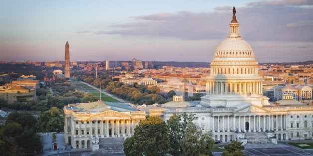 The United States Capitol is the meeting place of the United States Congress, the legislature of the U.S. federal government. Located in Washington, D.C., it sits atop Capitol Hill at the eastern end of the National Mall. Though it has never been the geographic center of the federal district, the Capitol is the origin by which the quadrants of the District are divided and the city was planned. The National Mall is a national park in downtown Washington, D.C., the capital of the United States. The National Park Service (NPS) administers the National Mall, which is part of its National Mall and Memorial Parks unit.