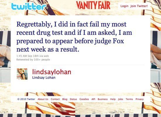 Lindsay Lohan Tweets Drug Test Result
