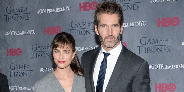 Creator and executive producer David Benioff and wife Amanda Peet attend HBO's "Game of Thrones" fourth season premiere at Avery Fisher Hall on Tuesday, March 18, 2014 in New York. (Photo by Evan Agostini/Invision/AP)