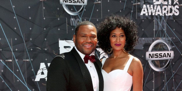 LOS ANGELES, CA - JUNE 28: Co-hosts Anthony Anderson (L) and Tracee Ellis Ross attend the 2015 BET Awards at the Microsoft Theater on June 28, 2015 in Los Angeles, California. (Photo by Frederick M. Brown/Getty Images for BET)