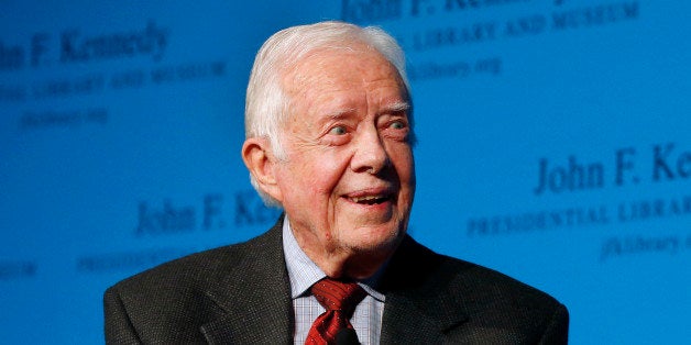 Former President Jimmy Carter speaks during a forum at the John F. Kennedy Presidential Library and Museum in Boston, Thursday, Nov. 20, 2014. Among other topics, Carter discussed his new book, "A Call to Action: Women, Religion, Violence, and Power." (AP Photo/Elise Amendola)