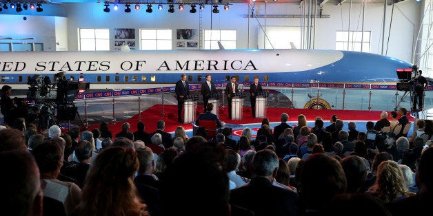 SIMI VALLEY, CA - SEPTEMBER. 16: Republican presidential candidates, (L-R) George Pataki, Rick Santorum, Louisiana Gov. Bobby Jindal and U.S. Sen. Lindsey Graham (R-SC) stand onstage during the presidential debates at the Reagan Library on September 16, 2015 in Simi Valley, California. Fifteen Republican presidential candidates are participating in the second set of Republican presidential debates. (Photo by Justin Sullivan/Getty Images)