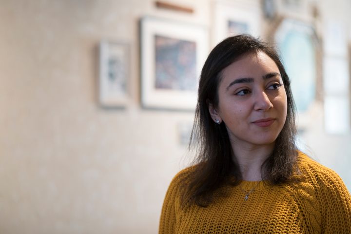Hayarpi Tamrazyan at a press conference in Bethel Church in The Hague, Netherlands, on Dec. 13, 2018. Her family lived inside the chapel for more than three months to avoid deportation to Armenia.