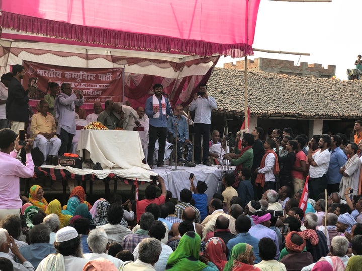 Kanhaiya Kumar addresses a public meeting in Veerpur village of Begusarai