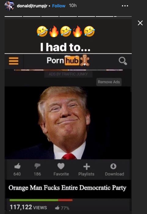 481px x 700px - Donald Trump Jr. Shares Pornhub Meme Of His 'Orange Man' Dad ...