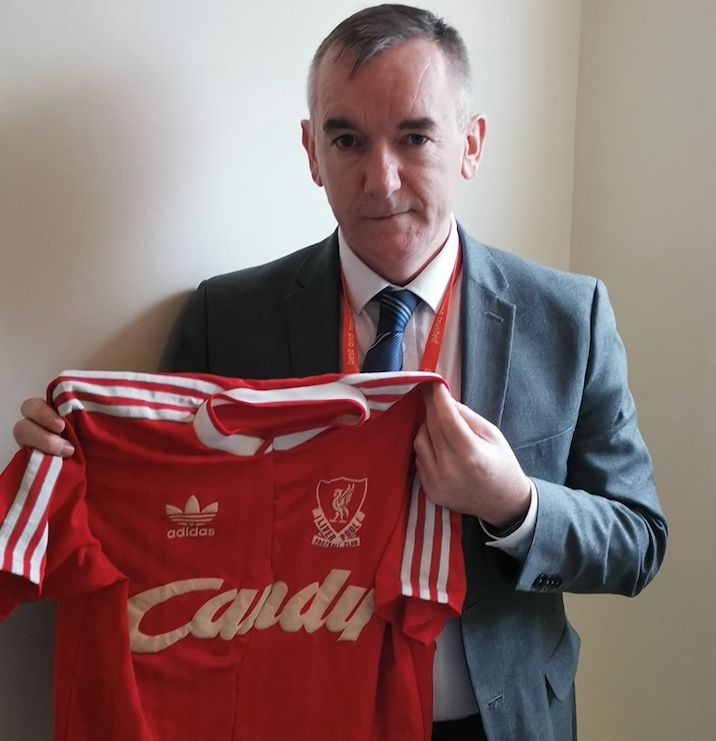 Mark Aspden with the Liverpool shirt he was wearing at Hillsborough