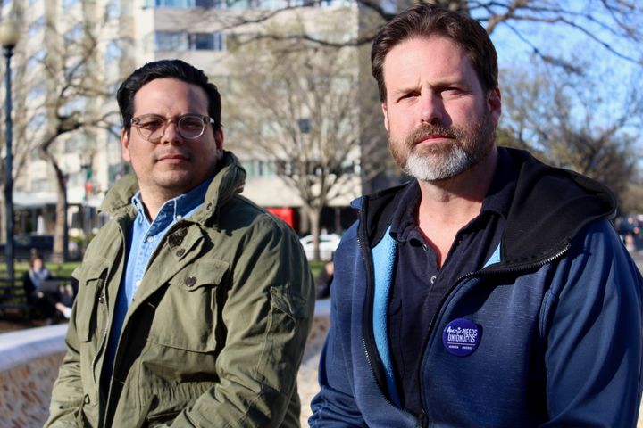 SEIU staffers Andy Bonior (right) and Omar Martinez say the contract proposals from management would further weaken their staff union.
