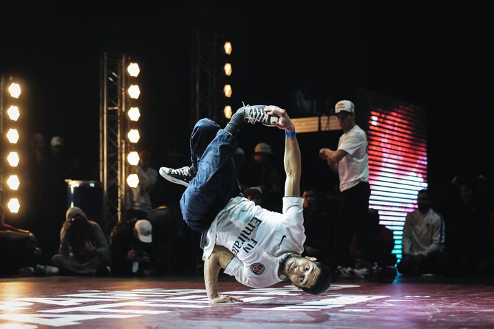 A dancer performs during the Breakdance contest 'Paris Battle Pro' at La Seine Musicale in Paris on February 23, 2019. 