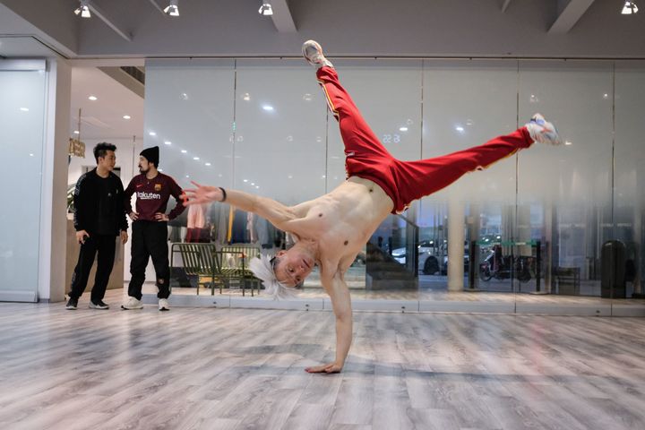 This photo taken on March 18, 2019 shows Wang Shenjiong, who was head coach of China's national breakdancing team at the 2018 Youth Olympic Games, during a training session at his studio in Shanghai. 