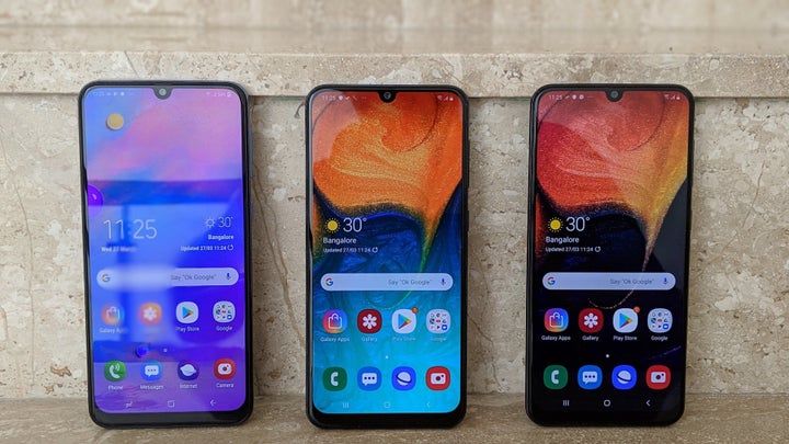 The Samsung Galaxy M30, Galaxy A30, and Galaxy A50.