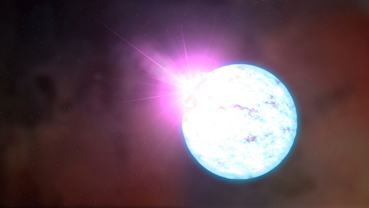 An artist's rendering of an outburst on an ultra-magnetic neutron star, also called a magnetar is shown in this handout provided by NASA February 10, 2016.