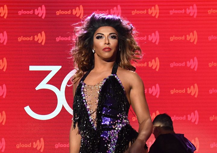 Shangela takes the stage at the GLAAD Media Awards in Los Angeles on Thursday night. 