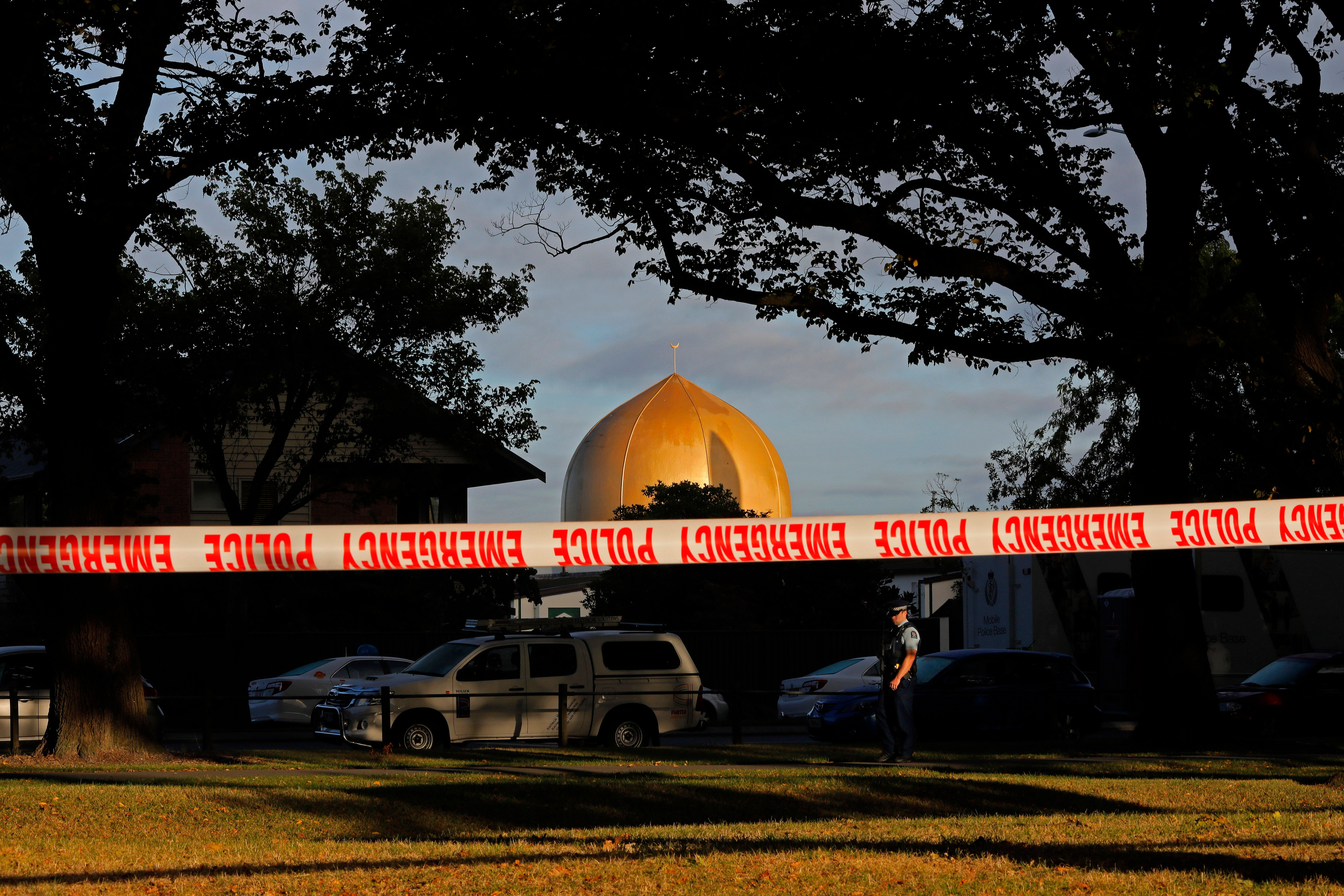 A police officer stands guard in front of the Masjid Al Noor mosque in Christchurch, New Zealand, Sunday, March 17, 2019, where one of two mass shootings occurred. (Photo: Vincent Yu/AP)