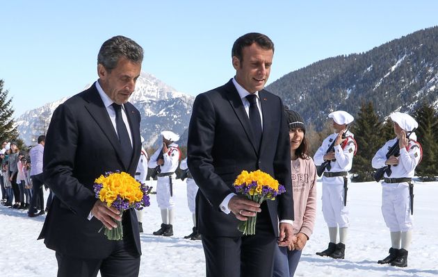 Emmanuel Macron et Nicolas Sarkozy lors de la cÃ©rÃ©monie du 75e anniversaire des combats...